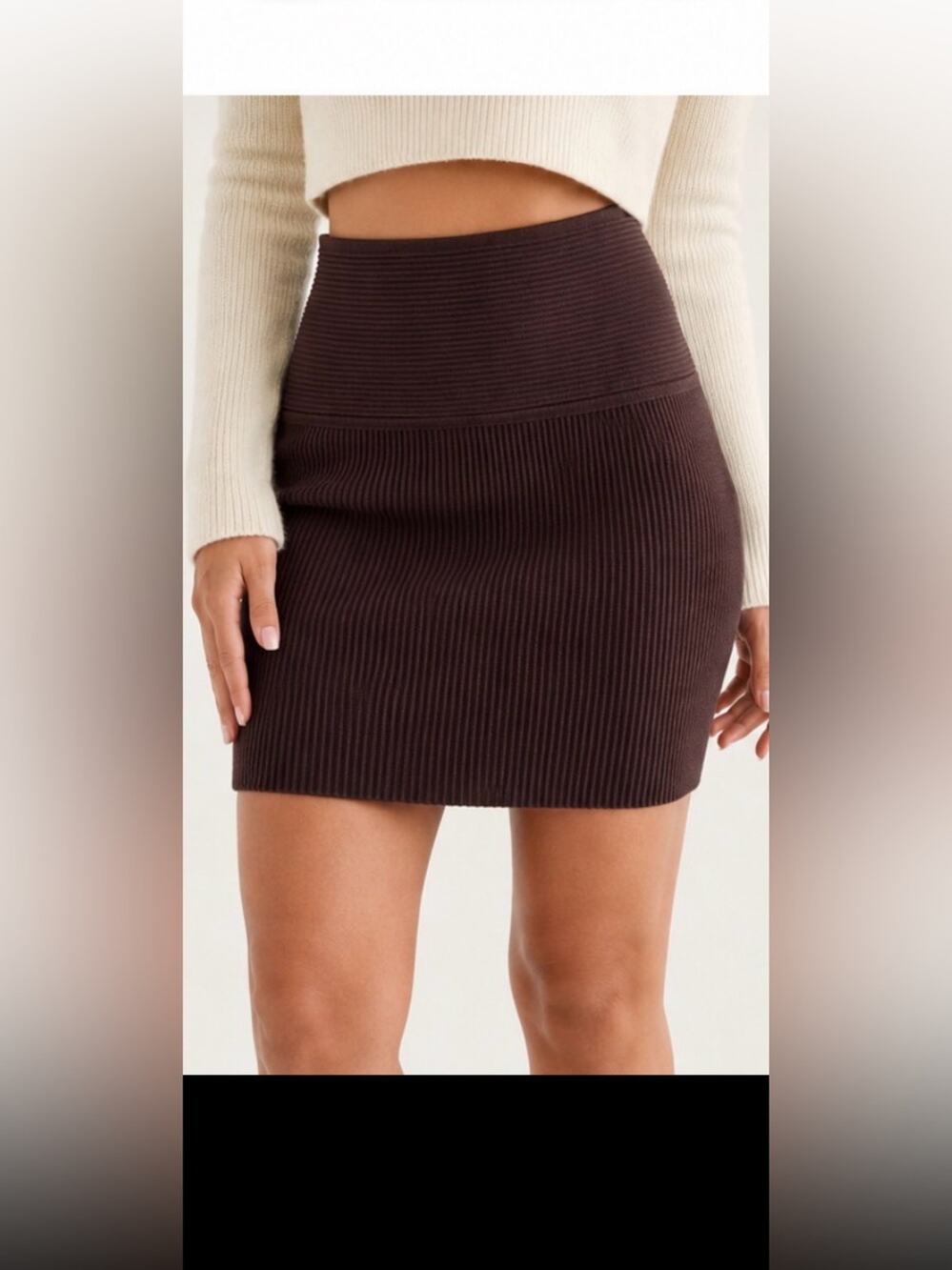 Babaton Ribbed High-Waist Mini Skirt 2XS Brown